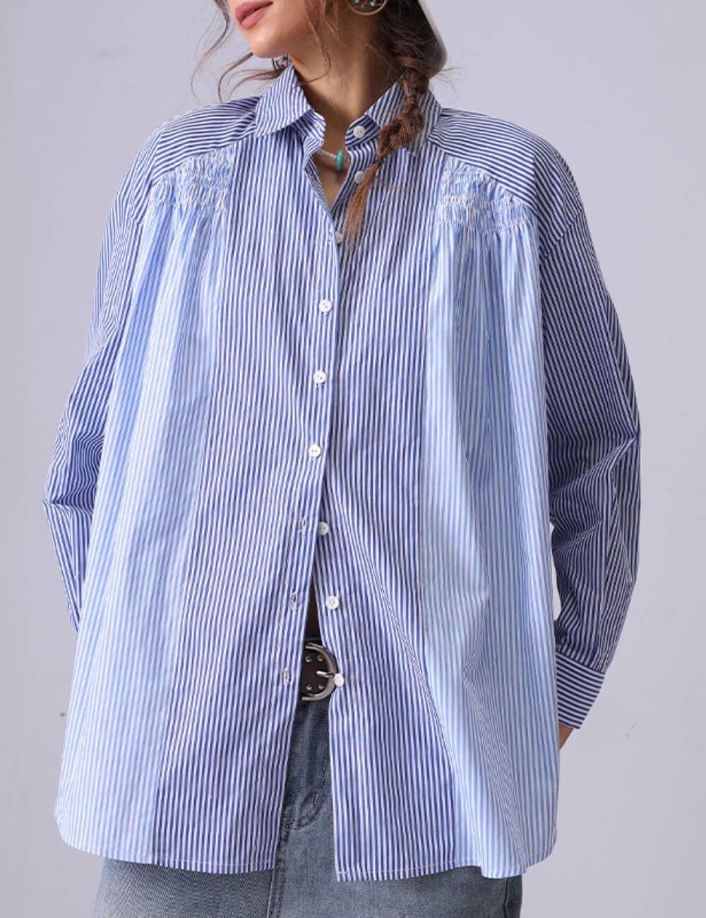Vintage Color Block Cotton Shirt