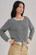 Breton Striped Knit Button Front Cardigan