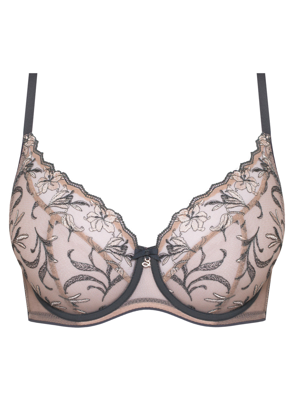 Eliza graphite lace bra embroidery detail
