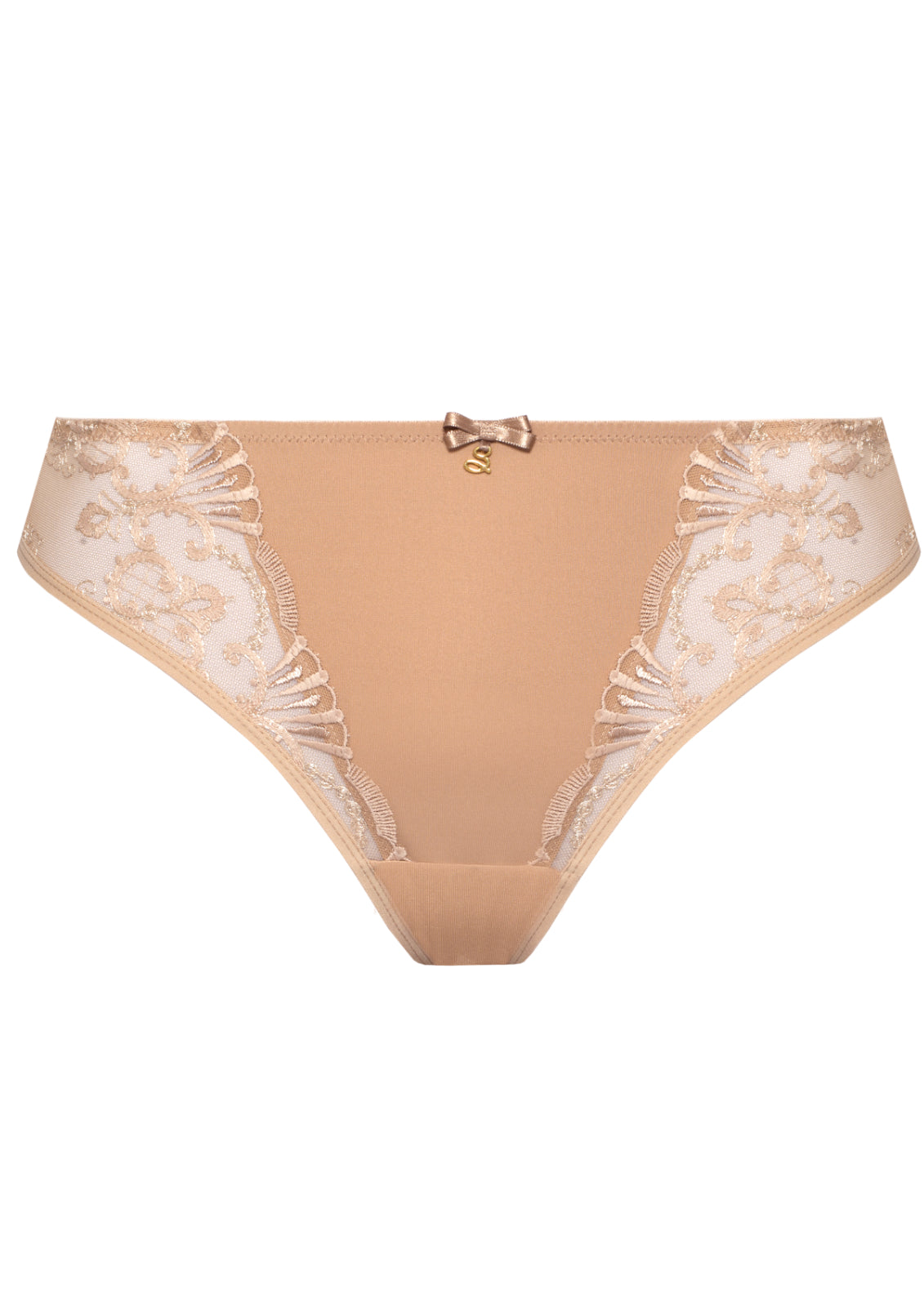 Perla cappuccino lace thong front