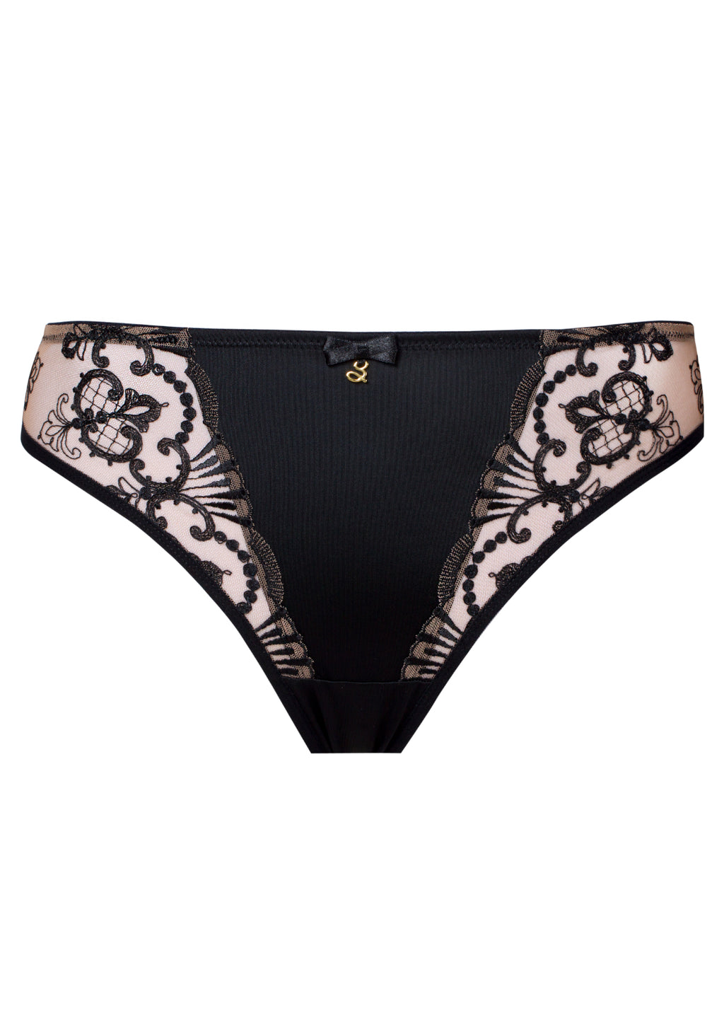Perla black lace thong front