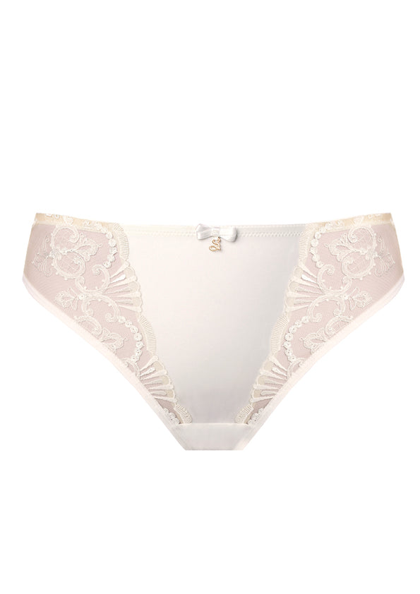 Perla cream lace thong front
