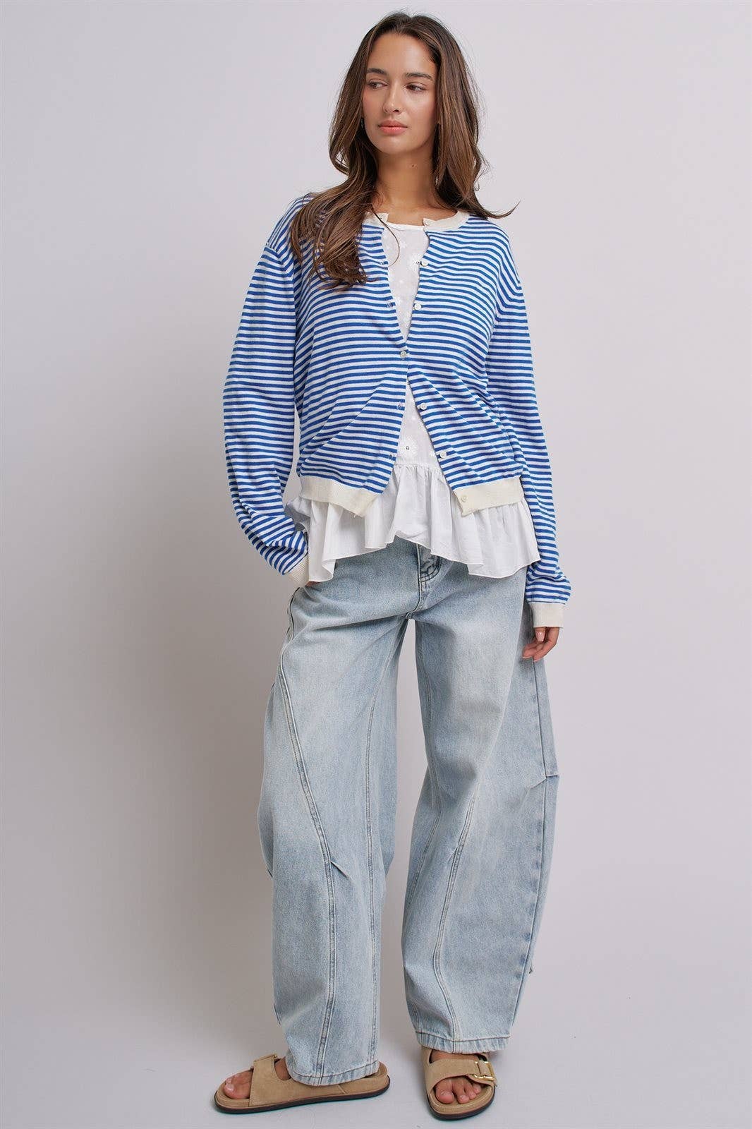 Breton Striped Knit Button Front Cardigan