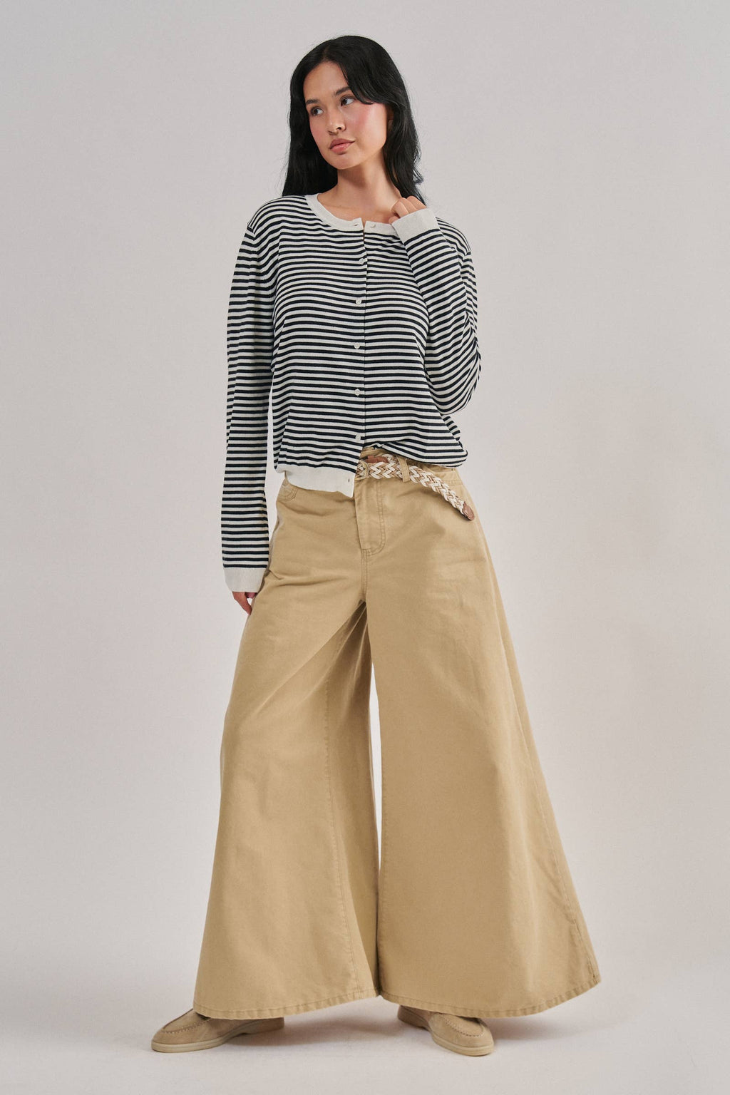 Breton Striped Knit Button Front Cardigan